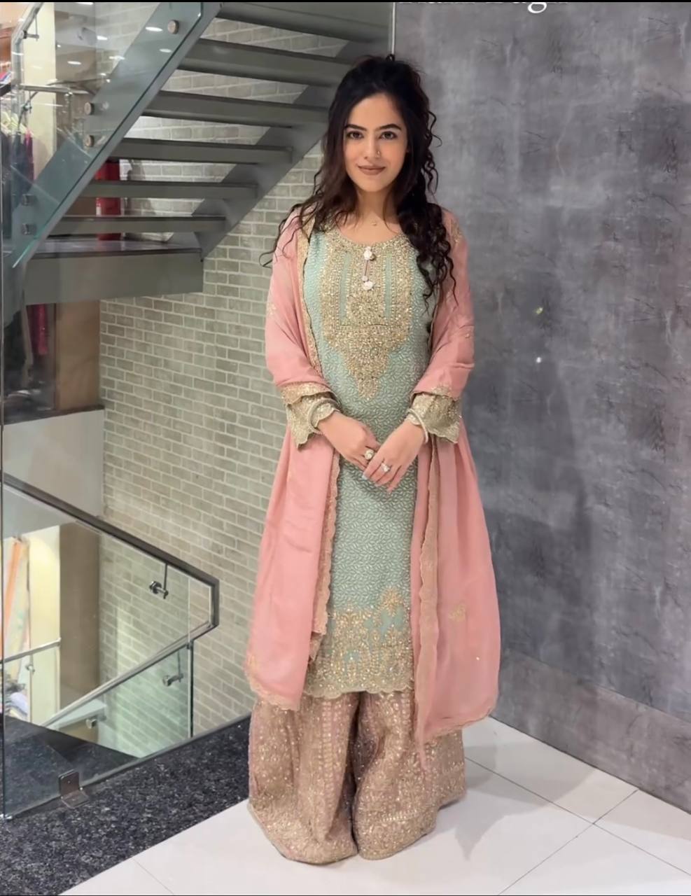 Stylish Occasion Wear with Detailed Sequin Coding Embroidery on Georgette Top and Sharara - Jaipuri Vastra
