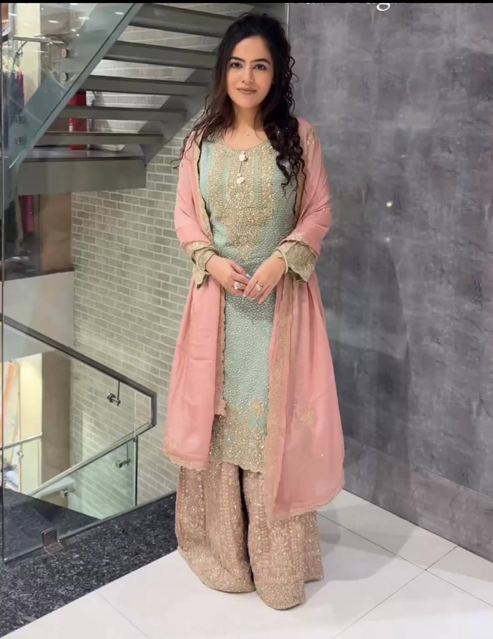 Stylish Occasion Wear with Detailed Sequin Coding Embroidery on Georgette Top and Sharara - Jaipuri Vastra