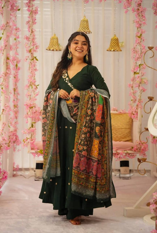 Designer Festival Ready Pure Chinnon Gown with Sequence Work and Coordinated Dupatta Set - Jaipuri Vastra