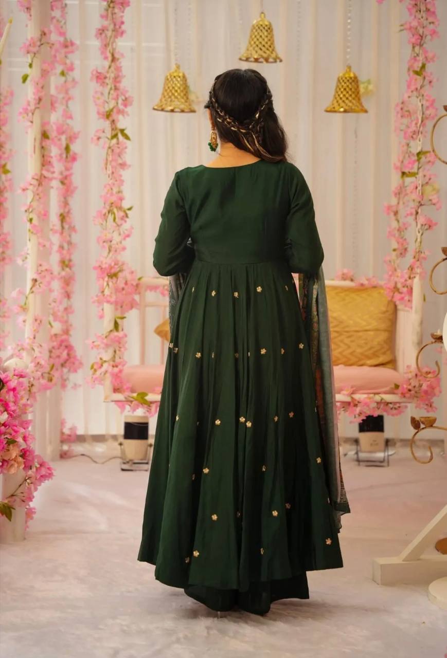 Designer Festival Ready Pure Chinnon Gown with Sequence Work and Coordinated Dupatta Set - Jaipuri Vastra