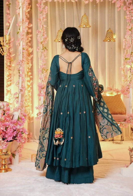 Ready-to-Wear Pure Chinnon Silk Gown with Embroidery Sequence Work and Coordinated Dupatta - Jaipuri Vastra