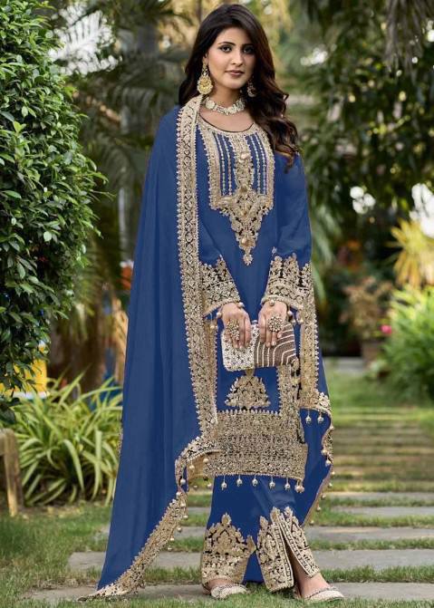 Graceful Occasion Wear with Sequin-Adorned Faux Georgette Top, Flowy Palazzo and Dupatta - Jaipuri Vastra