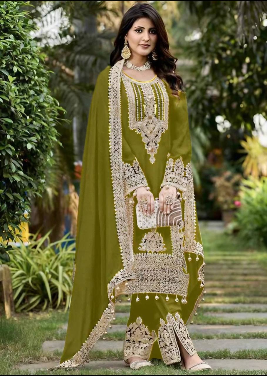 Graceful Occasion Wear with Sequin-Adorned Faux Georgette Top, Flowy Palazzo and Dupatta - Jaipuri Vastra