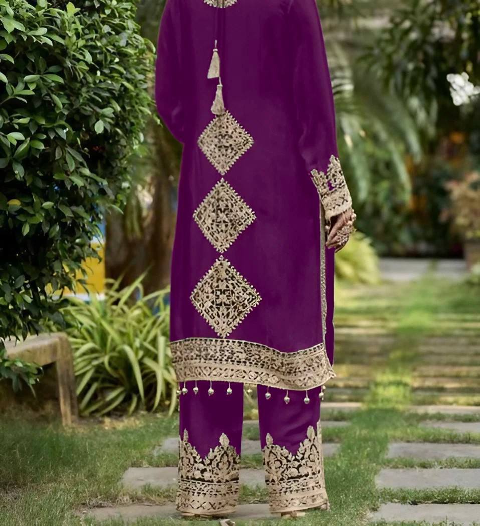 Graceful Occasion Wear with Sequin-Adorned Faux Georgette Top, Flowy Palazzo and Dupatta - Jaipuri Vastra
