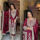 Designer Party Ready Pure Chinnon Top Bottom and Dupatta Set with Intricate Dori Coding and Sequence Work - Jaipuri Vastra