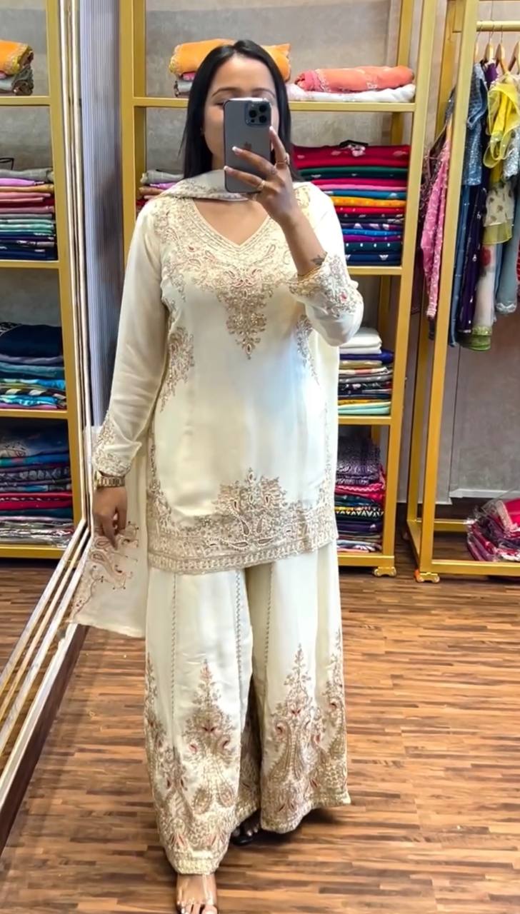 Designer Festival Collection in Pure Chinnon with Rich Coding Dori and Sequence Embroidery Set - Jaipuri Vastra