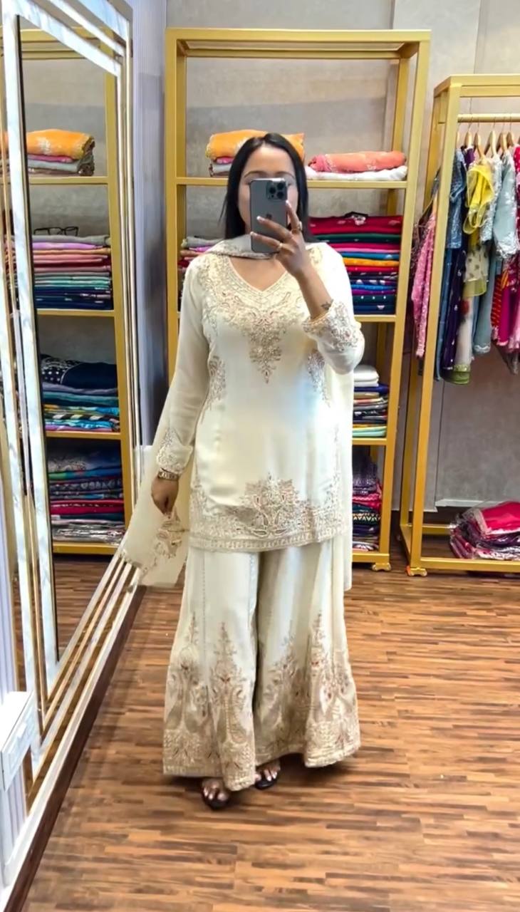 Designer Festival Collection in Pure Chinnon with Rich Coding Dori and Sequence Embroidery Set - Jaipuri Vastra