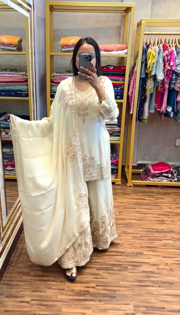 Designer Festival Collection in Pure Chinnon with Rich Coding Dori and Sequence Embroidery Set - Jaipuri Vastra