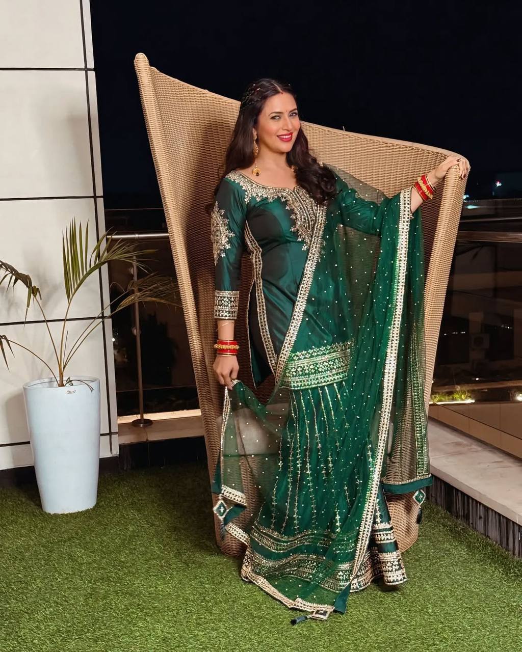 Ready-to-Wear Pure Chinnon Silk Three-Piece Set with Heavy Sequence Embroidery - Jaipuri Vastra