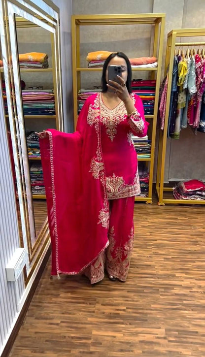 Designer Festival Collection in Pure Chinnon with Rich Coding Dori and Sequence Embroidery Set - Jaipuri Vastra