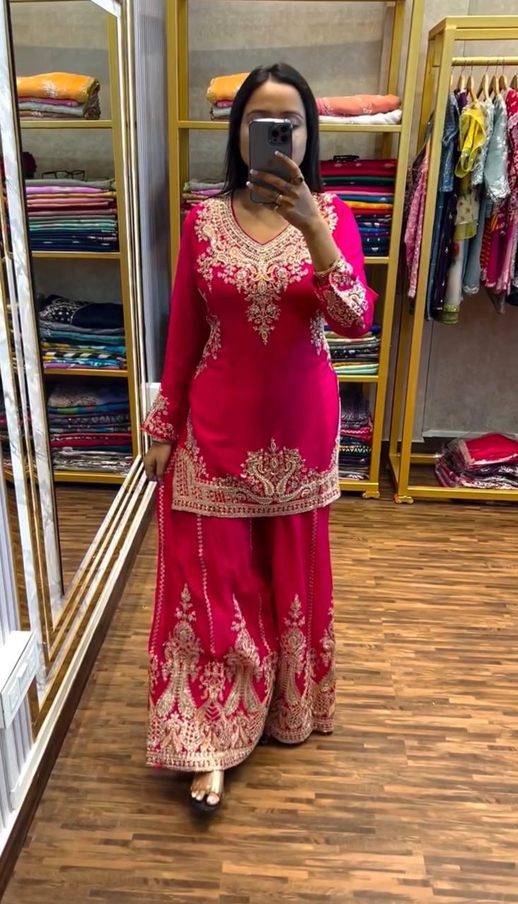 Designer Festival Collection in Pure Chinnon with Rich Coding Dori and Sequence Embroidery Set - Jaipuri Vastra