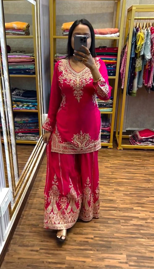 Designer Festival Collection in Pure Chinnon with Rich Coding Dori and Sequence Embroidery Set - Jaipuri Vastra