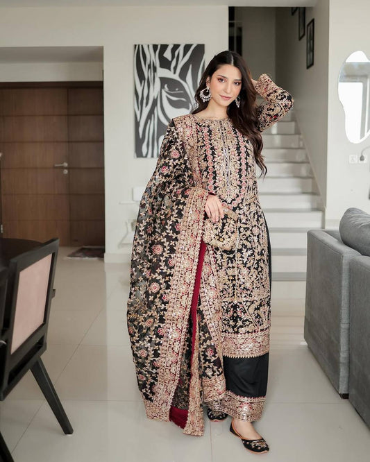 Stylish Occasion Wear in Heavy Faux Georgette with Double-Side Embroidered Top and Matching Palazzo - Jaipuri Vastra