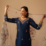 Premium Chinon Embroidery Suit with Coordinated Pant and Printed Organza Dupatta with Lace Detailing