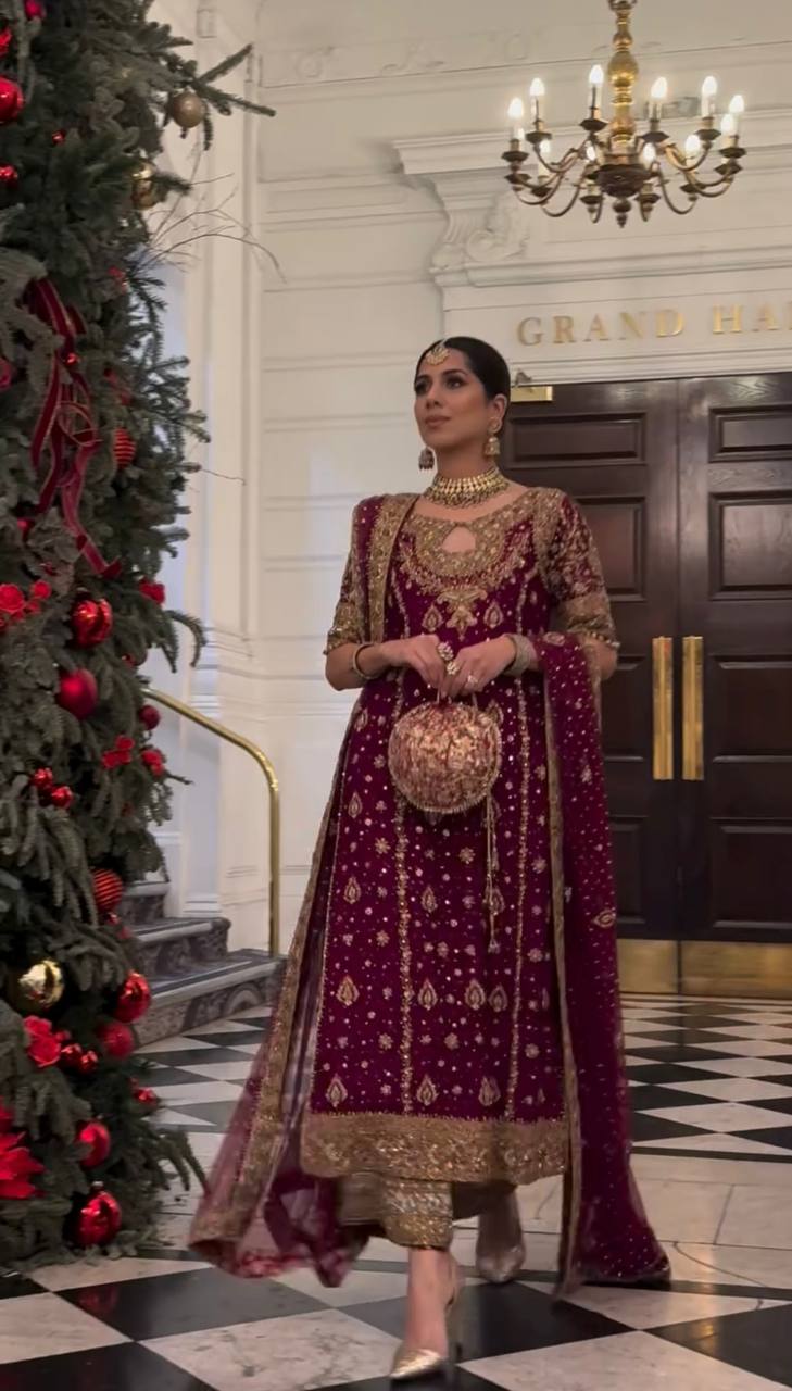 New Designer Maroon Faux Georgette Embroidered Top Plazzo and Dupatta Set - Jaipuri Vastra