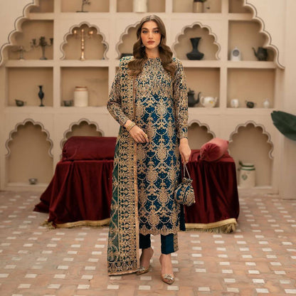 New Designer Party Wear Faux Georgette Embroidered Top Plazzo and Dupatta Set - Jaipuri Vastra