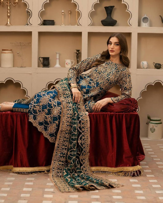 New Designer Party Wear Faux Georgette Embroidered Top Plazzo and Dupatta Set - Jaipuri Vastra