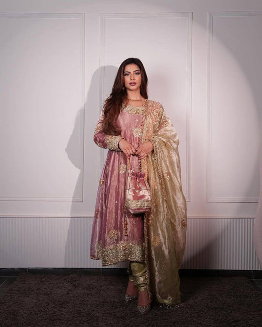 Stylish Jimmy Choo Sequence Embroidered Flair Top & Pant Set with Coordinated Dupatta