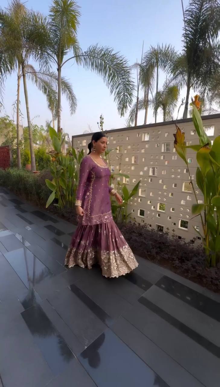 Designer Ready To Wear Twill Net Top Bottom Dupatta Heavy Embroidery Sequence Work Set - Jaipuri Vastra