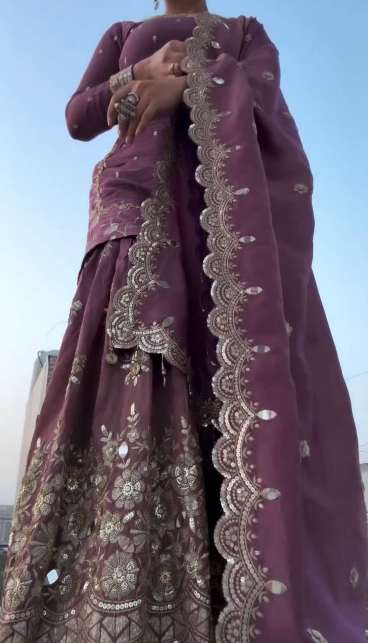Designer Ready To Wear Twill Net Top Bottom Dupatta Heavy Embroidery Sequence Work Set - Jaipuri Vastra