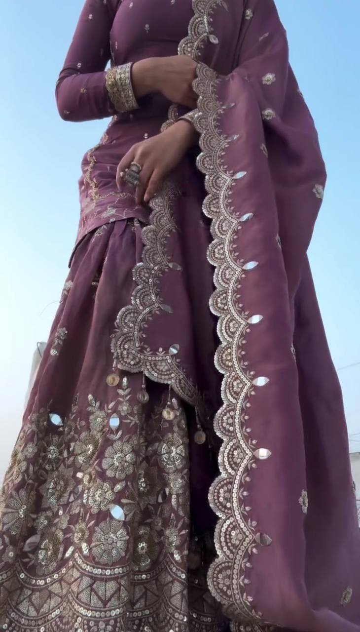 Designer Ready To Wear Twill Net Top Bottom Dupatta Heavy Embroidery Sequence Work Set - Jaipuri Vastra