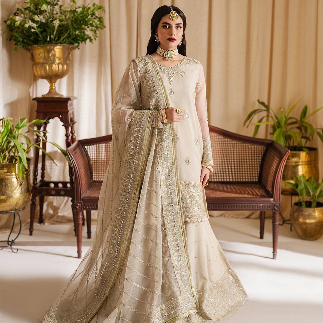 Designer Chinon Sequence Embroidered Top and Pant with Sarara Detail and Dupatta