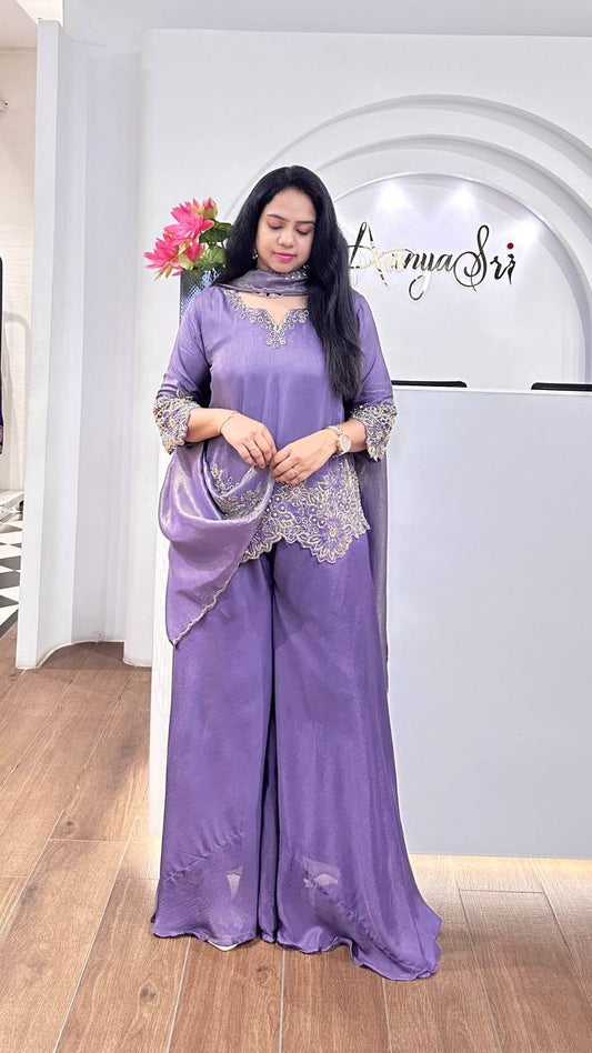 Fully Stitched Heavy Faux Georgette Top Bottom Dupatta Set with Embroidery Sequence Work - Jaipuri Vastra