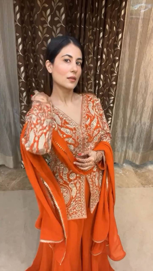Designer Chinon Top with Sequence Embroidery Work Paired with Plazzo and Dupatta