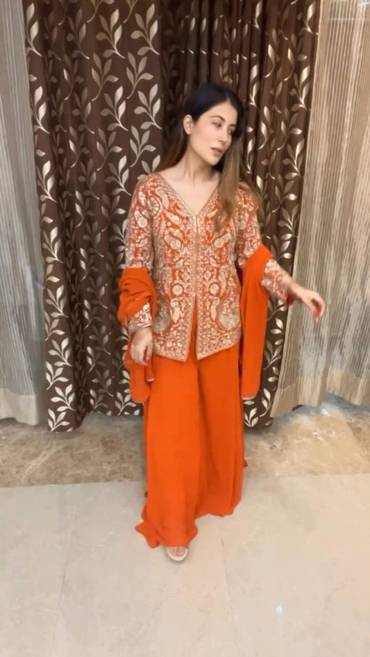 Designer Chinon Top with Sequence Embroidery Work Paired with Plazzo and Dupatta