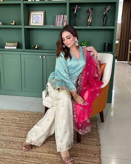 Premium French Crepe Palazzo Suit Set with Soft and Flowy Texture, Paired with Dupatta - Jaipuri Vastra