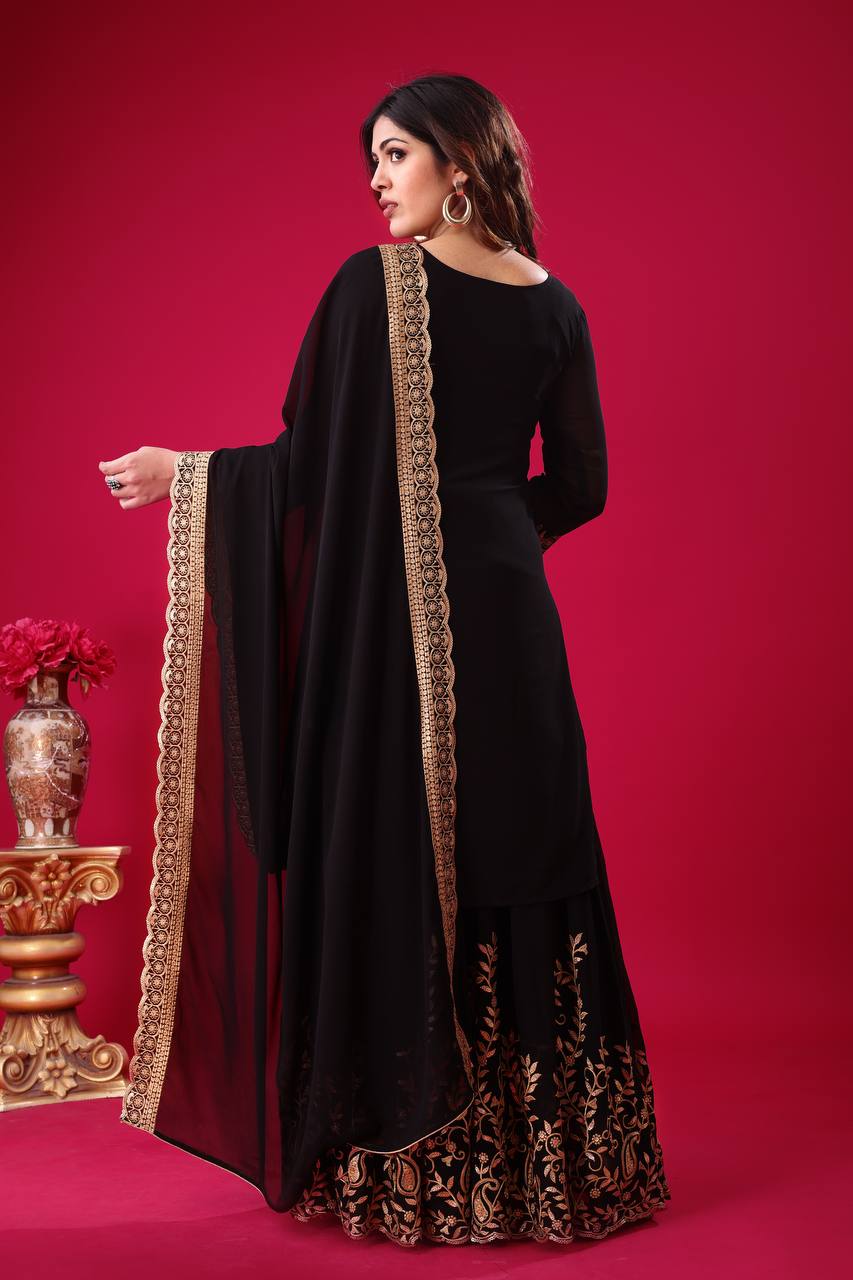 Designer Ready-to-Wear Faux Georgette Top Bottom Dupatta with Embroidery Sequence - Jaipuri Vastra