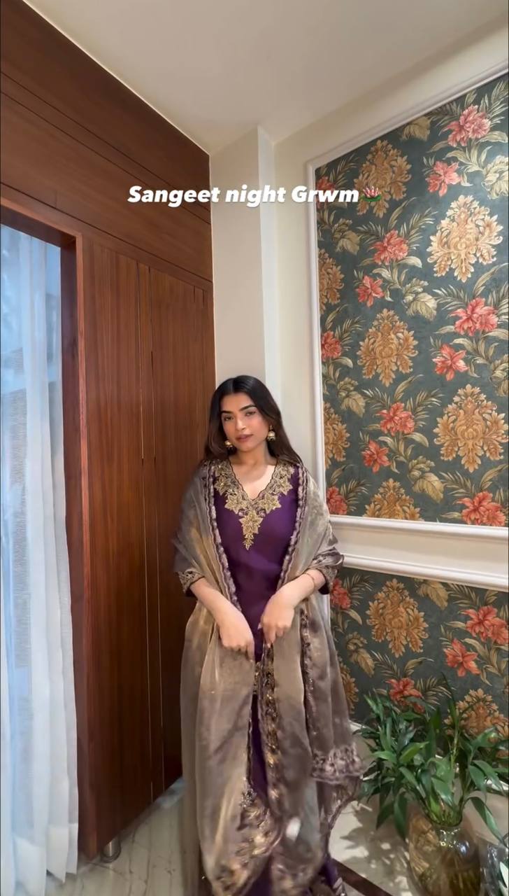 Elegant Chinnon Collection with Heavy Embroidery Top Bottom and Dupatta - Jaipuri Vastra
