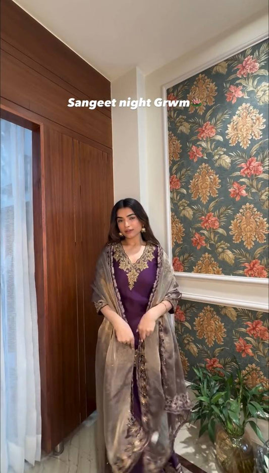 Elegant Chinnon Collection with Heavy Embroidery Top Bottom and Dupatta - Jaipuri Vastra