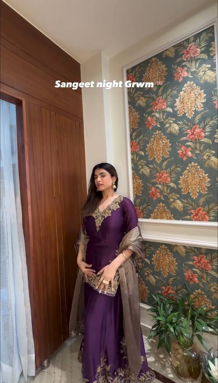 Elegant Chinnon Collection with Heavy Embroidery Top Bottom and Dupatta - Jaipuri Vastra