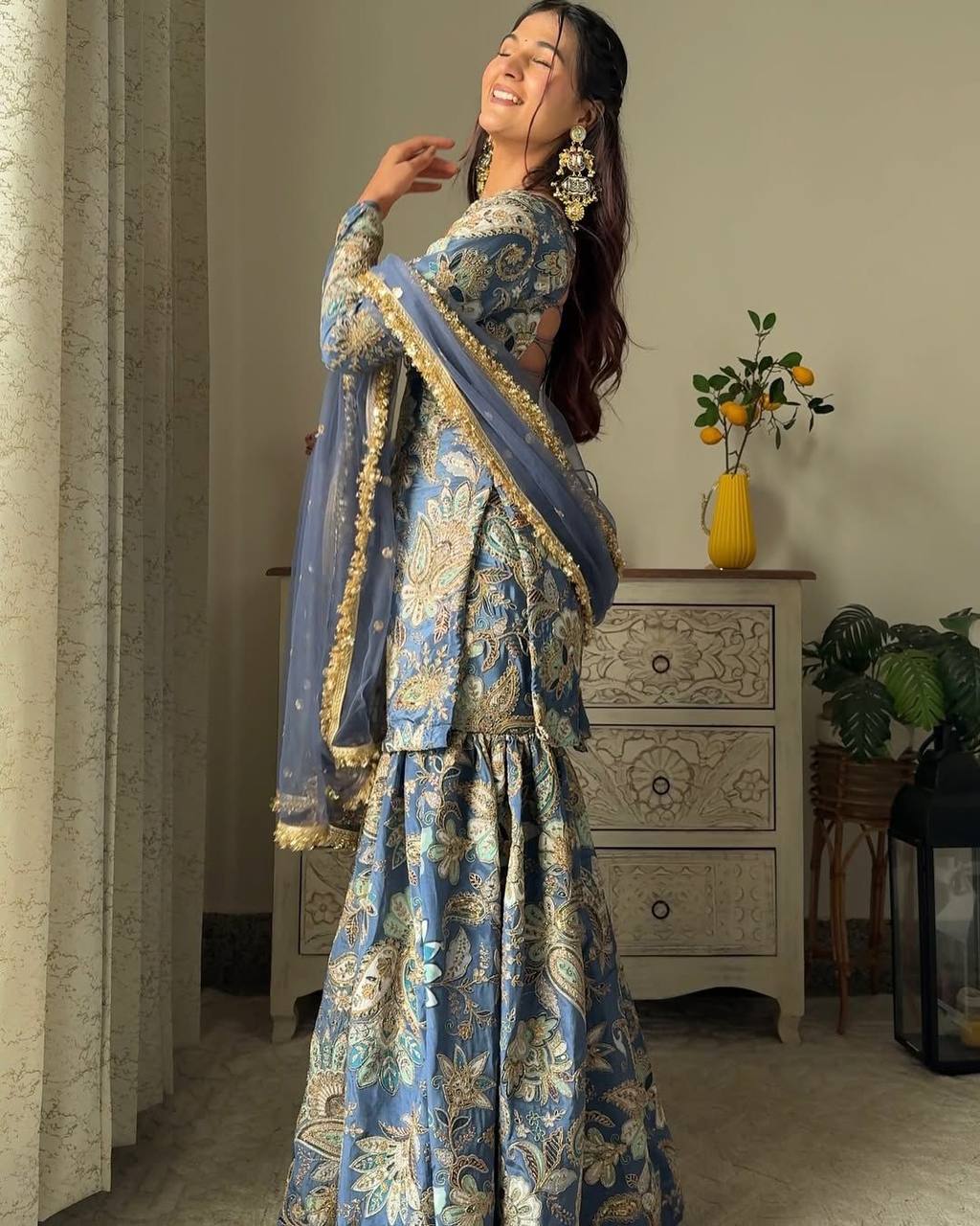 Stylish Chinon Sharara Suit Set with All-Over Sequence Embroidery and Designer Dupatta