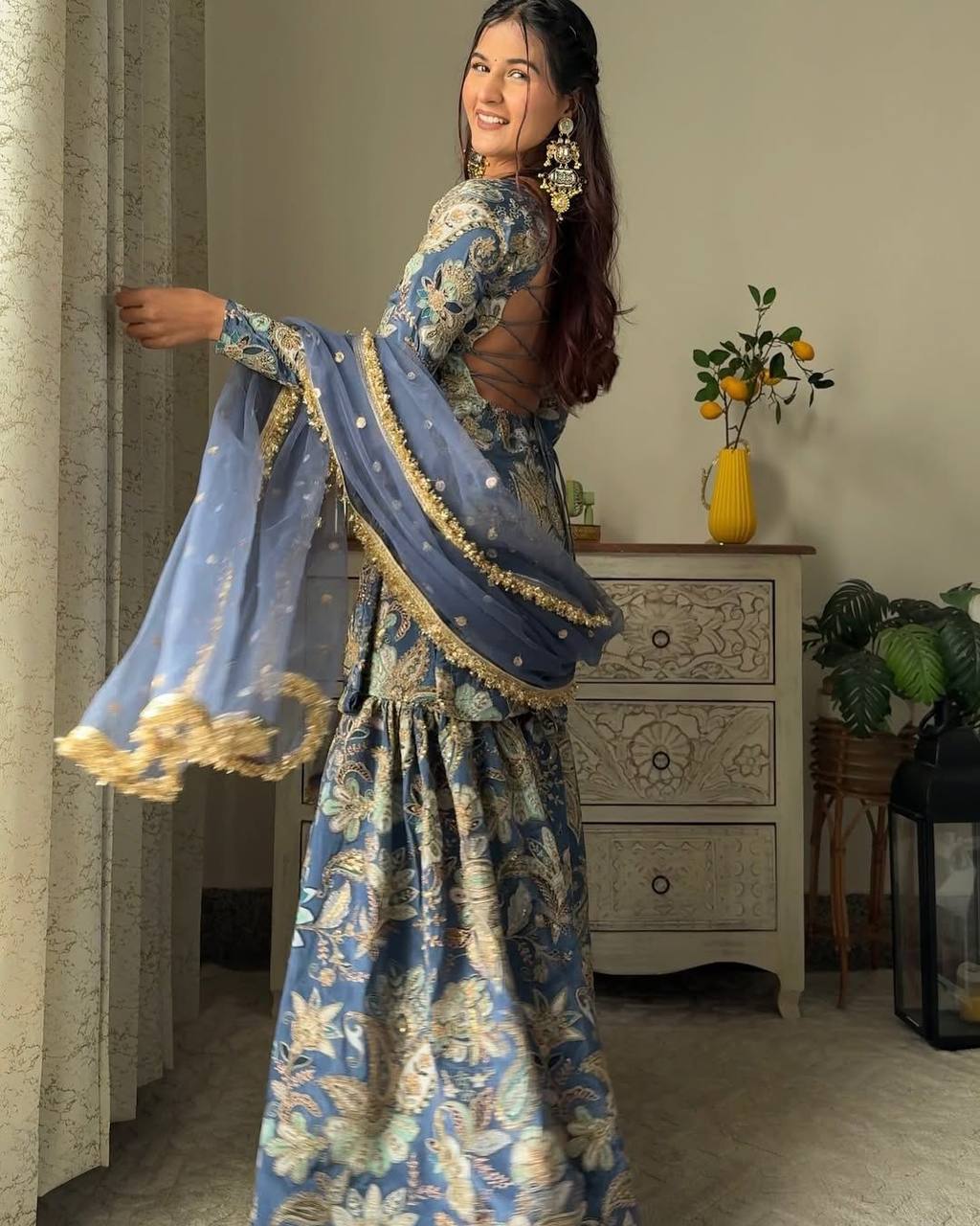 Stylish Chinon Sharara Suit Set with All-Over Sequence Embroidery and Designer Dupatta