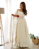 Fully Stitched Romansilk Chanderi Anarkali Outfit with Dupatta and Bottoms - Jaipuri Vastra