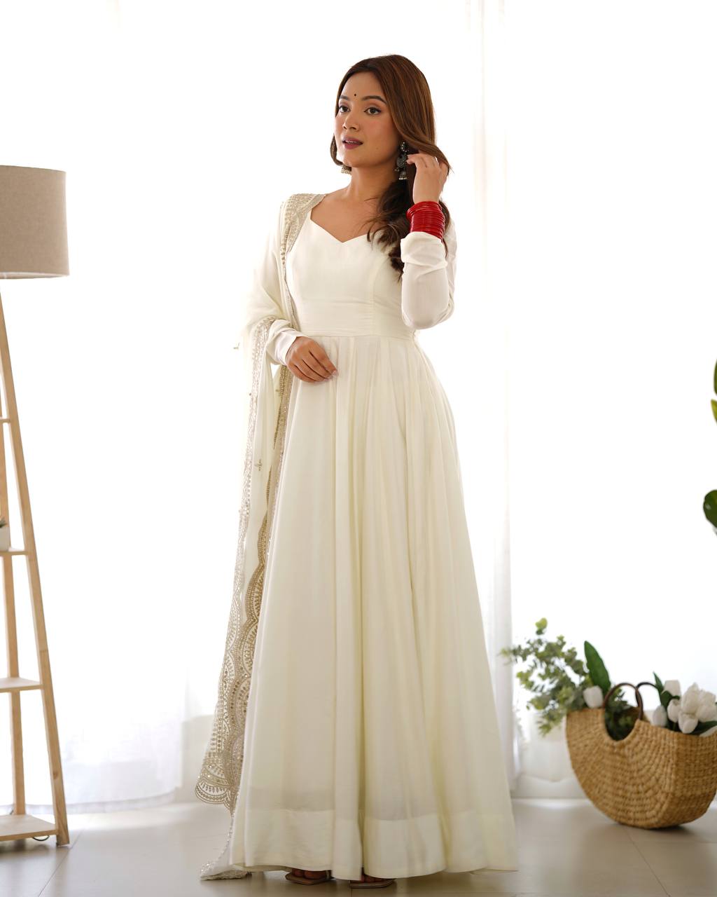 Fully Stitched Romansilk Chanderi Anarkali Outfit with Dupatta and Bottoms - Jaipuri Vastra