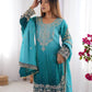 Elegant Chinon Silk Top with Coding Dori Sequin and Rivet Moti Work Plazzo Suit - Jaipuri Vastra