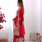 Premium Vichitra Silk Kurta with Straight Cut Design, Dupatta and Ready-to-Wear Trousers - Jaipuri Vastra