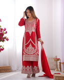 Premium Vichitra Silk Kurta with Straight Cut Design, Dupatta and Ready-to-Wear Trousers - Jaipuri Vastra