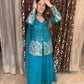 Fashionable Partywear Georgette Set with Sequence Embroidery & Pleated Dupatta