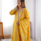 Chinon Silk Thread and Sequin Embroidered Top with Matching Pant and Dupatta - Jaipuri Vastra