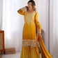 Elegant Chinon Silk Top with Coding Dori Sequin and Rivet Moti Work Plazzo Suit - Jaipuri Vastra