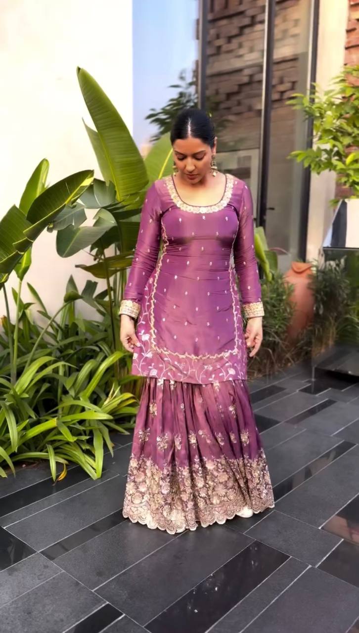 Designer Ready To Wear Twill Net Top Bottom Dupatta Heavy Embroidery Sequence Work Set - Jaipuri Vastra