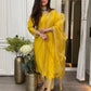 Designer Roman Silk Ensemble with Mirror Work and Embroidered Organza Dupatta