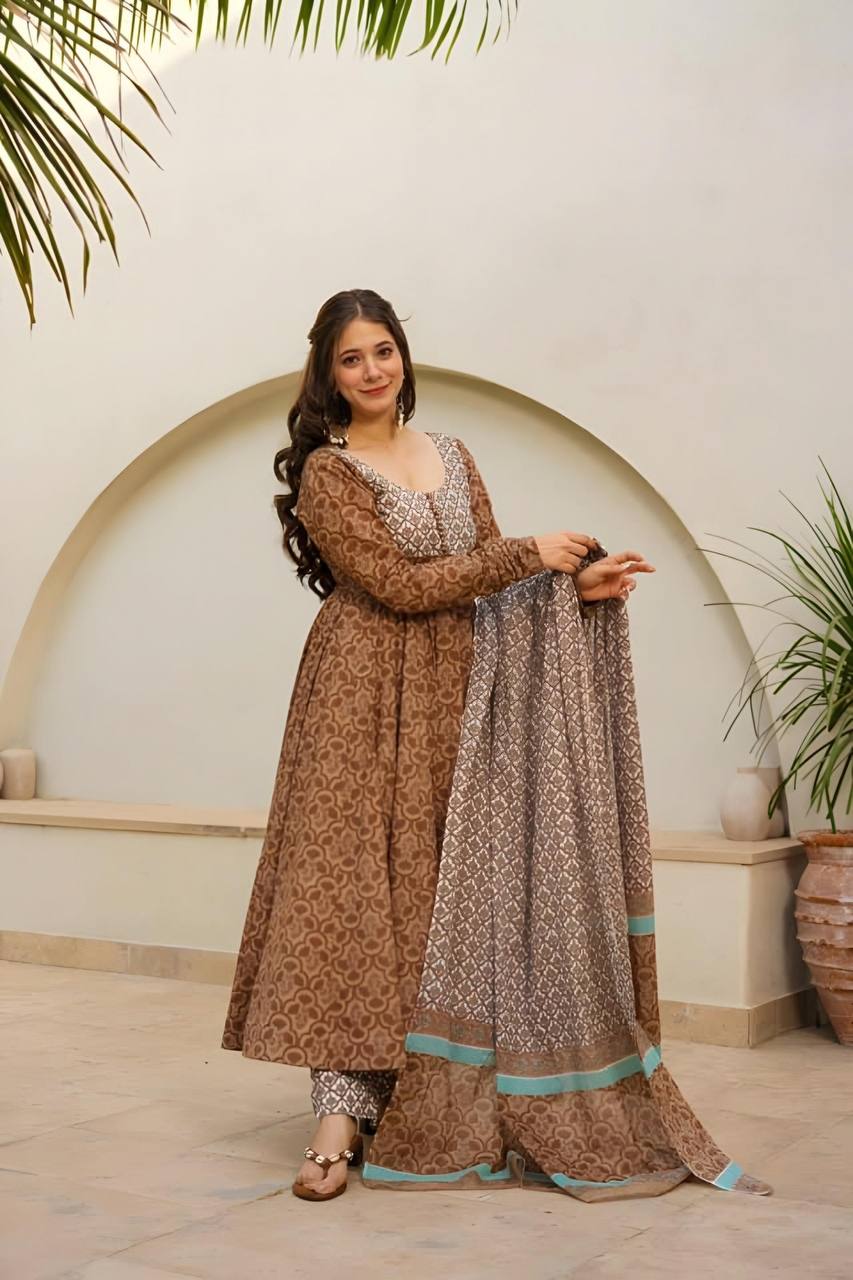 Stylish Readymade Anarkali Suit Set for Women Maslin Digital Printed Three Piece - Jaipuri Vastra