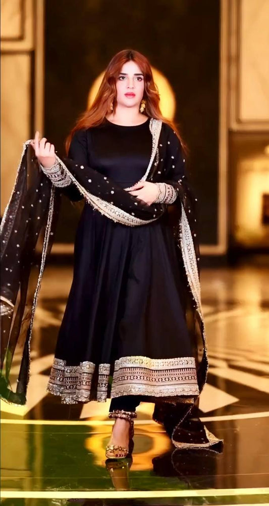 Premium Readymade Anarkali Suit Set Three Piece with Heavy Sequins and Zari Embroidery - Jaipuri Vastra