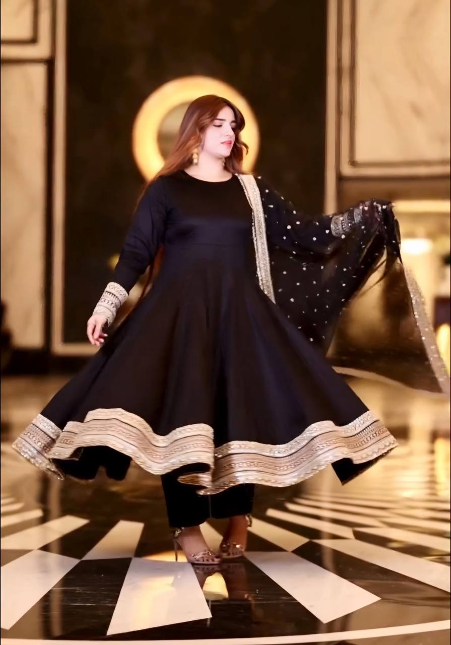 Premium Readymade Anarkali Suit Set Three Piece with Heavy Sequins and Zari Embroidery - Jaipuri Vastra