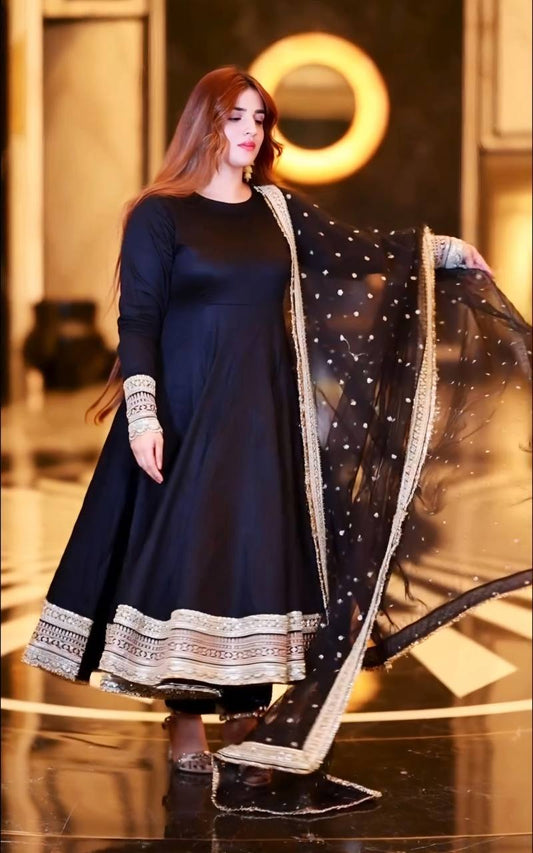 Premium Readymade Anarkali Suit Set Three Piece with Heavy Sequins and Zari Embroidery - Jaipuri Vastra